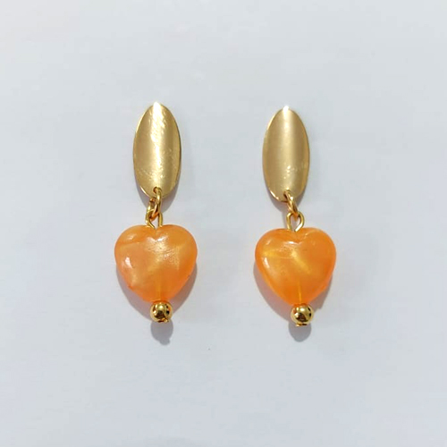 BRINCO FOLHEADO A OURO - BANHADO COM 5 MILÉSIMOS + VERNIZ DIAMOND - BRINCO DE PINO BASE OVAL COM PEDRA NATURAL 14MM - OURO1401