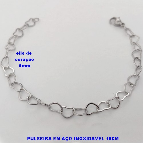 PULSEIRA EM AÇO INOXIDAVEL - ELLOS EM CORAÇÃO DE 5MM - TAMANHO 18CM - COM FECHO LAGOSTA - AÇO15592