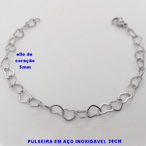 PULSEIRA EM AÇO INOXIDAVEL - ELLOS EM CORAÇÃO DE 5MM - TAMANHO 26CM - COM FECHO LAGOSTA - AÇO15594