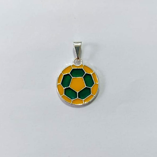PINGENTE FOLHEADO A PRATA COM 50 MILÉSIMOS + VERNIZ DIAMOND - PINGENTE BOLA DE FUTEBOL 17MM - PRA1053