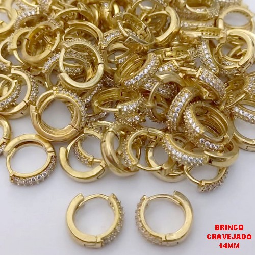 BRINCO NO BRUTO PRONTO PARA O BANHO (CX185) -BRINCO ARGOLINHA DE PRESSÃO(TRANQUETA)CRAVEJADO COM DUAS FILEIRA DE ZIRCONIA - TAMANHO 14MM / PESO TOTAL 1.9GR - BRU258231