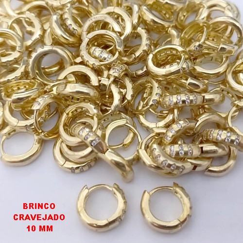 BRINCO NO BRUTO PRONTO PARA O BANHO (CX185) -BRINCO ARGOLINHA DE PRESSÃO(TRANQUETA)CRAVEJADO COM UMA FILEIRA DE ZIRCONIA - TAMANHO 10MM / PESO TOTAL 1.5GR - BRU258232