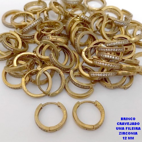 BRINCO NO BRUTO PRONTO PARA O BANHO(CX185)- BRINCO ARGOLINHA DE PRESSÃO(TRANQUETA)- TAMANHO 12MM com uma fileira de zirconia / PESO TOTAL 2.0GR - BRU25851