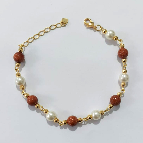 PULSEIRA FOLHEADA A OURO - BANHADA COM 5 MILÉSIMOS + VERNIZ DIAMOND - PULSEIRA 19CM + EXTENSOR E PÉROLAS - OURO1447