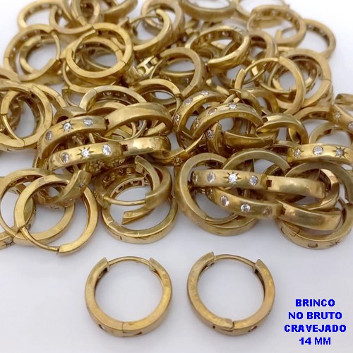 BRINCO NO BRUTO PRONTO PARA O BANHO(CX132)- BRINCO ARGOLINHA DE PRESSÃO(TRANQUETA)- TAMANHO 14MM CRAVEJADO EM ZIRCONIA/ PESO TOTAL 2.0GR - BRU25856