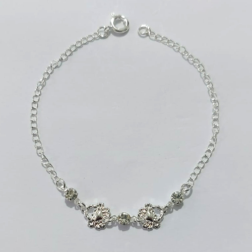 PULSEIRA FOLHEADA A PRATA COM 50 MILÉSIMOS + VERNIZ DIAMOND - PULSEIRA COM ZIRCÔNIAS CRISTAIS - TAM: 19CM - PRA1081