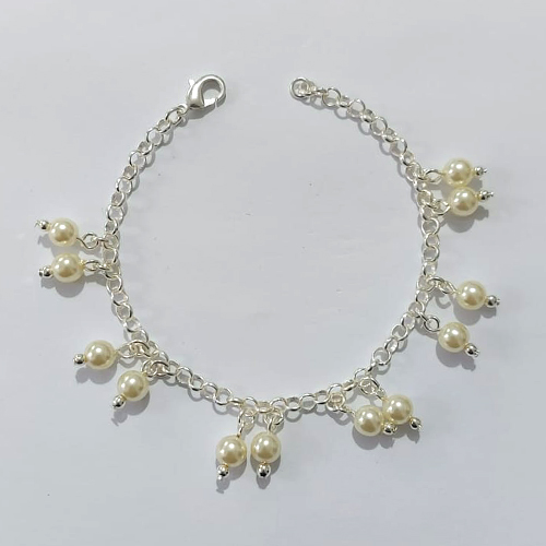 PULSEIRA FOLHEADA A PRATA COM 50 MILÉSIMOS + VERNIZ DIAMOND - PULSEIRA COM PÉROLAS - TAM: 19CM - PRA1089