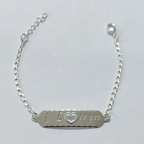 PULSEIRA FOLHEADA A PRATA COM 50 MILÉSIMOS + VERNIZ DIAMOND - PULSEIRA COM PLAQUINHA PALAVRA I LOVE YOU - TAM: 15CM + EXTENSOR - PRA1093