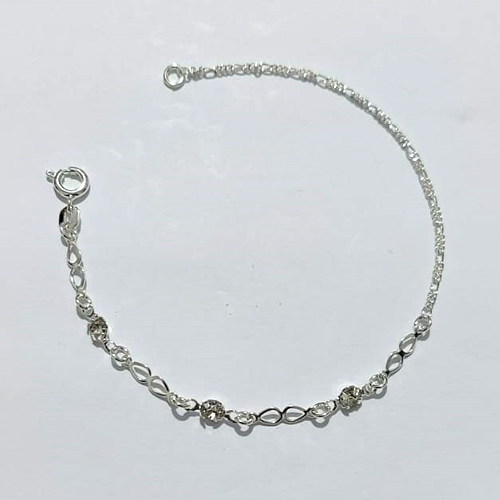 PULSEIRA FOLHEADA A PRATA COM 50 MILÉSIMOS + VERNIZ DIAMOND - PULSEIRA 17CM COM CRISTAIS - PRA1103