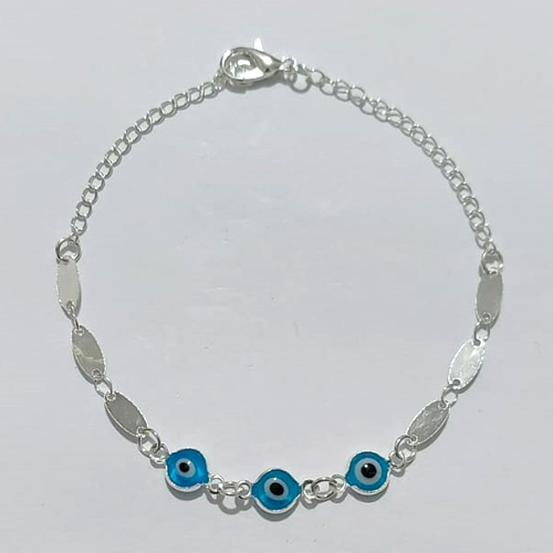 PULSEIRA FOLHEADA A PRATA COM 50 MILÉSIMOS + VERNIZ DIAMOND - PULSEIRA 20CM OLHOS GREGOS - PRA1108