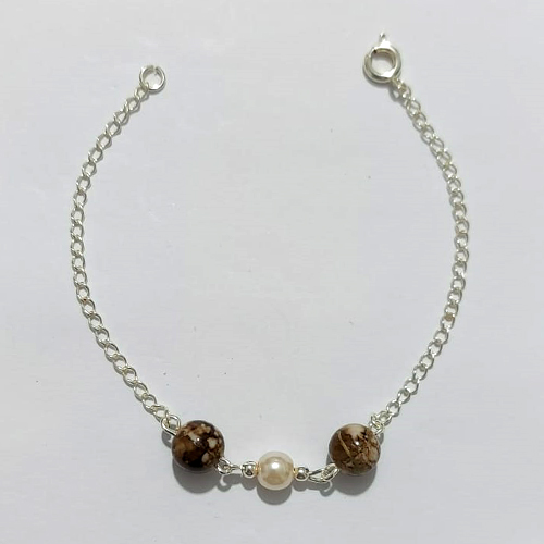 PULSEIRA FOLHEADA A PRATA COM 50 MILÉSIMOS + VERNIZ DIAMOND - PULSEIRA 16CM COM PÉROLA - PRA1111