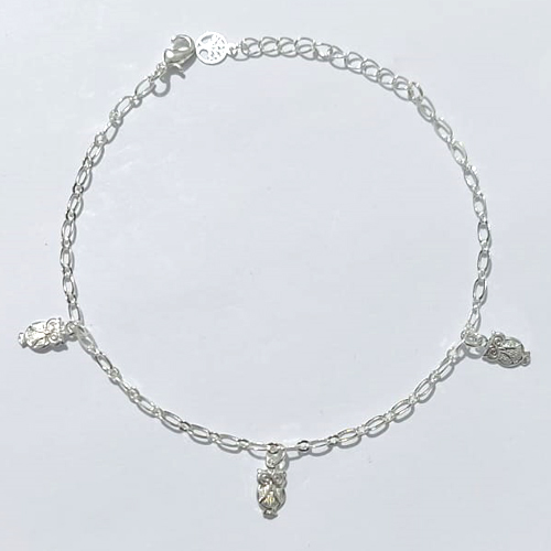 PULSEIRA FOLHEADA A PRATA COM 50 MILÉSIMOS + VERNIZ DIAMOND - PULSEIRA 19CM + EXTENSOR COM CORUJAS - PRA1112