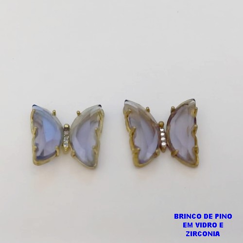 BRINCO NO BRUTO PRONTO PARA O BANHO(CX39)- BRINCO DE BORBOLETA DE VIDRO E ZIRCONIA /BRINCO DE PINO TAMAMANHO 18MM / PESO TOTAL 5,9GR - BRU25890