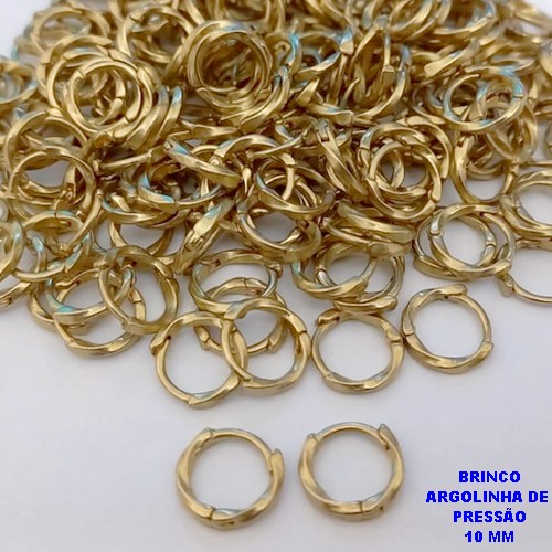 BRINCO BRUTO PRONTO PARA O BANHO(CX186) - ARGOLINHA DE PRESSÃO (TRANQUETA)TAMANHO 10MM(PESO DO PAR 0,7GR) - BRU25903