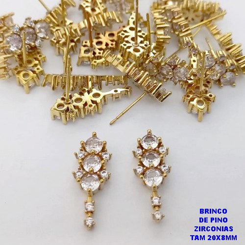 BRINCO BRUTO PRONTO PARA O BANHO(CX186) BRINCO DE PINO TODO EM ZIRCONIAS - TAMANHO 20X8MM (PESO 2.4GR) - BRU25921
