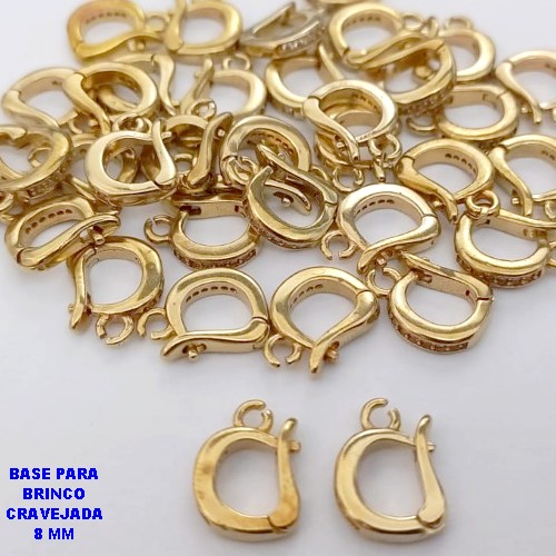 BASE NO BRUTO PRONTO PARA O BANHO(CX186) - BASE ARGOLINHA DE PRESSÃO (TRANQUETA)CRAVEJA COM UMA FILEIRA DE ZIRCONIA TAMANHO 8MM(PESO 0,09GR)(VENDIDA POR PAR) - BRU25932