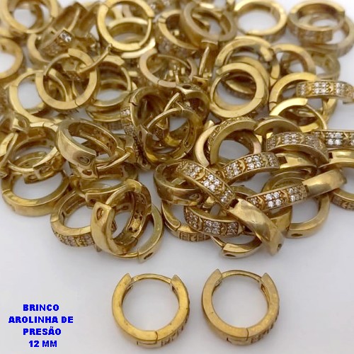 BRINCO NO BRUTO PRONTO PARA O BANHO(CX186) - BASE ARGOLINHA DE PRESSÃO (TRANQUETA)CRAVEJADO COM UMA FILEIRA DE ZIRCONIA 12MM(PESO 1,9GR) - BRU25935