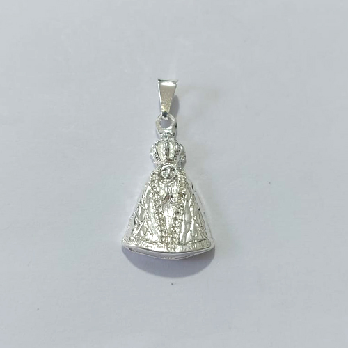 PINGENTE FOLHEADO A PRATA COM 50 MILÉSIMOS + VERNIZ DIAMOND - PINGENTE NOSSA SENHORA APARECIDA 15MM - PRA1125