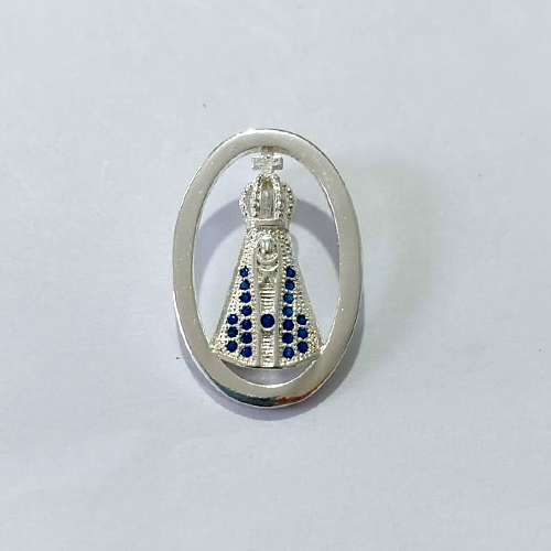 PINGENTE FOLHEADO A PRATA COM 50 MILÉSIMOS + VERNIZ DIAMOND - PINGENTE NOSSA SENHORA APARECIDA COM MICRO ZIRCÔNIAS 18MM - PRA1124
