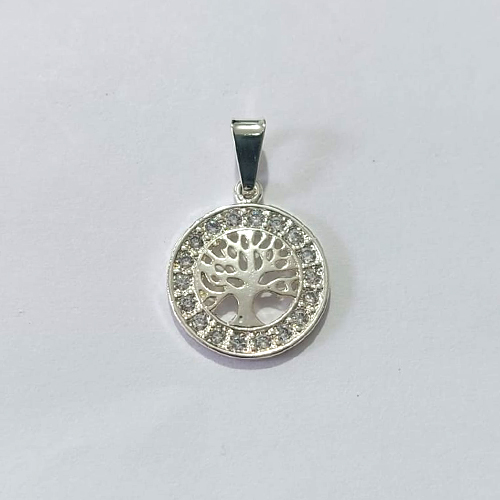 PINGENTE FOLHEADO A PRATA COM 50 MILÉSIMOS + VERNIZ DIAMOND - PINGENTE ARVORE DA VIDA COM MICRO ZIRCÔNIAS 16MM - PRA1129