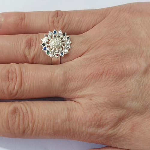 ANEL FOLHEADO A PRATA COM 50 MILÉSIMOS + VERNIZ DIAMOND - ANEL AJUSTÁVEL VAZADOS COM MICRO ZIRCÔNIAS - PRA1140