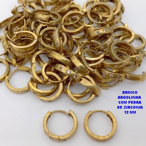 BRINCO NO BRUTO PRONTO PARA O BANHO(CX186) - BASE ARGOLINHA DE PRESSÃO (TRANQUETA)COM 4(TREIS) PEDRA DE ZIRCONIAS 12MM(PESO 1.8GR) - BRU25953