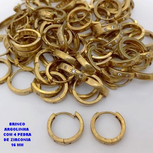 BRINCO NO BRUTO PRONTO PARA O BANHO(CX186) - BASE ARGOLINHA DE PRESSÃO (TRANQUETA)COM 4(TREIS) PEDRA DE ZIRCONIAS 16MM(PESO 2.4GR) - BRU25955