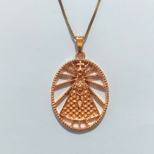 GARGANTILHA NO BRUTO PRONTA PARA O BANHO(CX152) - GARGANTILHA 45CM COM PINGENTE NOSSA SRA APARECIDA 28MM - PESO 7,6GR - BRU27056