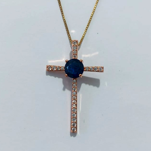 GARGANTILHA NO BRUTO PRONTA PARA O BANHO(CX122) - GARGANTILHA 45CM COM PINGENTE CRUCIFIXO CRAVEJADO EM ZIRCÔNIAS 38MM - PESO 4,6GR - BRU27065