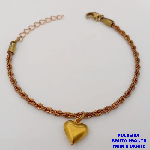 PULSEIRA NO BRUTO PRONTO PARA O BANHO -(CX186) PULSEIRA COM CORDÃO BAIANO E UM CORAÇÃO 18CM (PESO 7.7GR - BRU25967