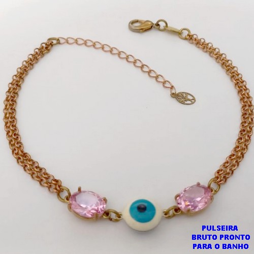 PULSEIRA NO BRUTO PRONTO PARA O BANHO -(CX186) PULSEIRA DUPLAUM OLHO GREGO E DUAS ZIRCONIA - 18CM (PESO 6.4GR - BRU25969