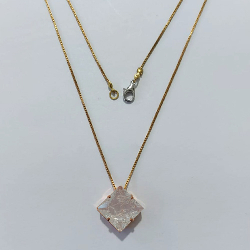 GARGANTILHA NO BRUTO PRONTA PARA O BANHO(CX187) - GARGANTILHA COM CORRENTE VENEZIANA 45CM E PINGENTE EM ZIRCÔNIA QUADRADA CRISTAL 12MM - PESO: 3,9GR - COMPOSIÇÃO LATÃO / ZIRCÔNIA FUSION- BRU27099