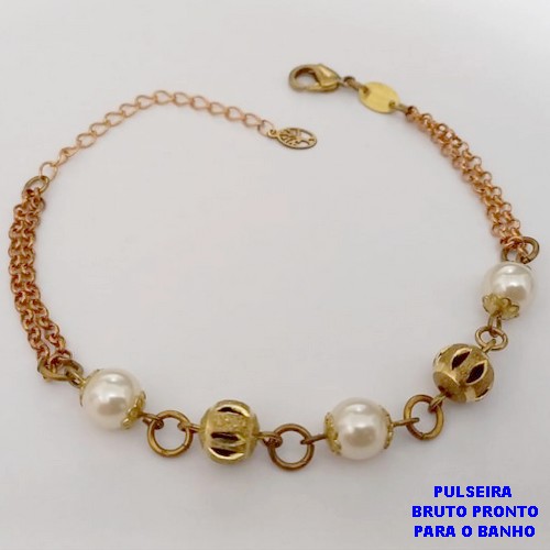 PULSEIRA NO BRUTO PRONTO PARA O BANHO -(CX186) PULSEIRA SIMPLES E DELICADA COM PEROLAS CASTROADAS- 18CM (PESO 4.6GR - BRU25971