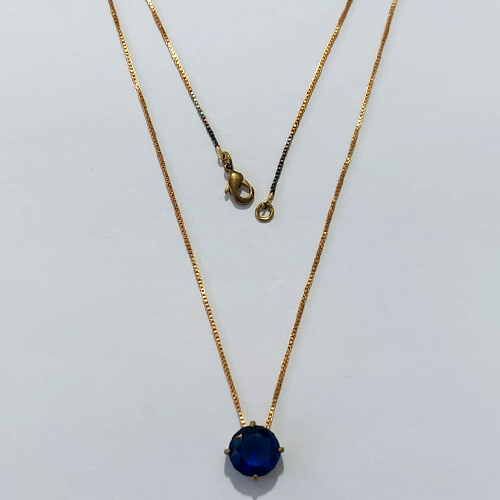 GARGANTILHA NO BRUTO PRONTA PARA O BANHO(CX187) - GARGANTILHA COM CORRENTE VENEZIANA 45CM E PINGENTE EM ZIRCÔNIA REDONDA AZUL 10MM - PESO: 3,3GR - COMPOSIÇÃO LATÃO / ZIRCÔNIA - BRU27103