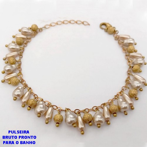 PULSEIRA NO BRUTO PRONTO PARA O BANHO -(CX187) PULSEIRA COM PEROLAS CASTROADAS- 18CM (PESO 8.5GR - BRU25973