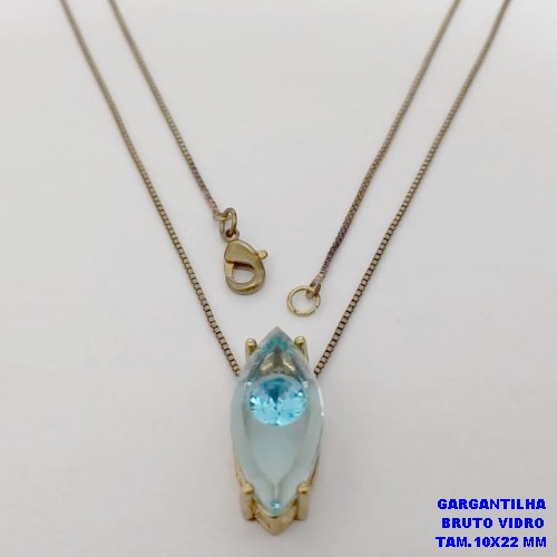 GARGANTILHA NO BRUTO PRONTO PARA O BANHO(CX187) COM CORRENTE VENEZIANA DE 45CM COM PINGENTE 10X22MM BASE EM ALTA FUSÃO (VIDRO)-( PESO 4.8GR - BRU25987