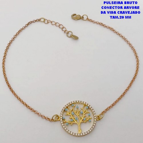 PULSEIRA NO BRUTO PRONTO PARA O BANHO(CX187) PULSEIRA COM CORRENTE ELLO PORTUGUES DE 18CM+EXTENSOR / CONECTOR ARVORE DE VIDA CRAVEJADA DE 20MM ( PESO 3GR -BRU25992