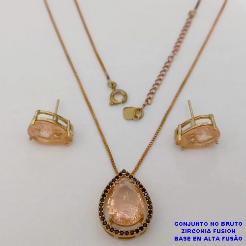 CONJUNTO NO BRUTO PRONTO PARA O BANHO(CX187) COM CORRENTE VENEZIANA DE 45CM COM UMA PEDRA DE ZIRCONIA DE 10X14MM BASE ALTA FUSÃO( PESO 5.7GR -BRU25996