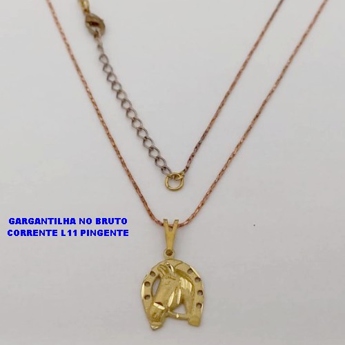 GARGANTILHA NO BRUTO PRONTO PARA O BANHO(CX187) COM CORRENTE L11 DE 45CM COM PINGENTE ( PESO 2.4GR -BRU25997
