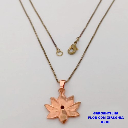 GARGANTILHA NO BRUTO PRONTO PARA O BANHO(CX188) COM CORRENTE VENEZIANA DE 45CM E FLOR COM ZIRCONIA AZUL( PESO 2.8GR -BRU26001