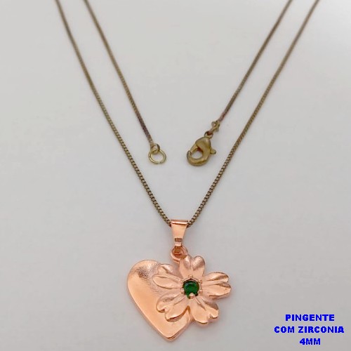 GARGANTILHA NO BRUTO PRONTO PARA O BANHO(CX188) COM CORRENTE VENEZIANA DE 45CM PINGENTE COM ZIRCONIA DE 4MMCOM ZIRCONIA VERDE( PESO 1.8GR -BRU26002