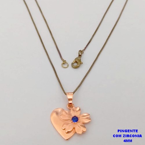 GARGANTILHA NO BRUTO PRONTO PARA O BANHO(CX188) COM CORRENTE VENEZIANA DE 45CM PINGENTE COM ZIRCONIA DE 4MMCOM ZIRCONIA AZUL( PESO 1.8GR -BRU26003