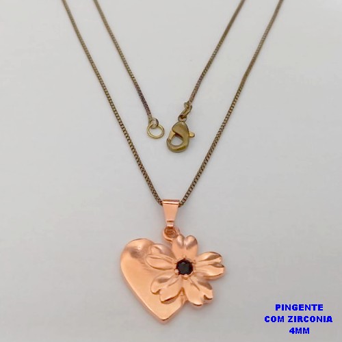 GARGANTILHA NO BRUTO PRONTO PARA O BANHO(CX188)(CRIS) COM CORRENTE VENEZIANA DE 45CM PINGENTE COM ZIRCONIA DE 4MMCOM ZIRCONIA NEGRA( PESO 1.8GR -BRU26004