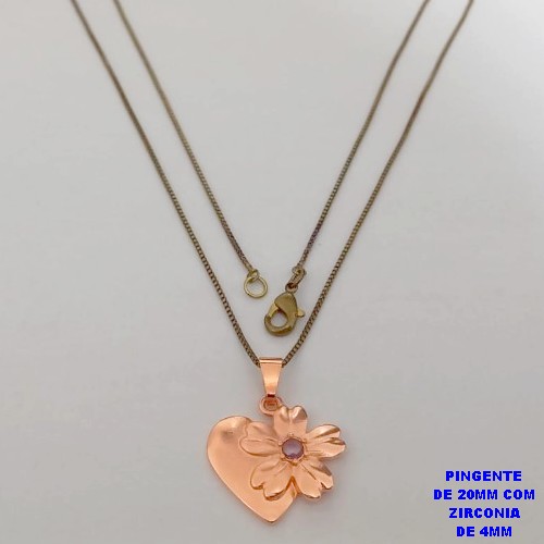 GARGANTILHA NO BRUTO PRONTO PARA O BANHO(CX188)(CRIS) COM CORRENTE VENEZIANA DE 45CM PINGENTE COM ZIRCONIA DE 4MMCOM ZIRCONIA ROSA( PESO 1.8GR -BRU26008