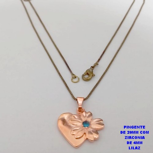 GARGANTILHA NO BRUTO PRONTO PARA O BANHO(CX188)(CRIS) COM CORRENTE VENEZIANA DE 45CM PINGENTE COM ZIRCONIA DE 4MMCOM ZIRCONIA LILAZ( PESO 1.8GR -BRU26010