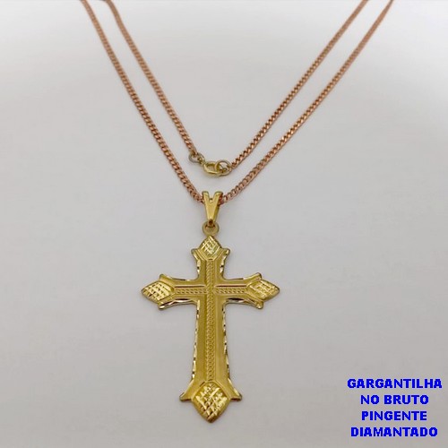 GARGANTILHA NO BRUTO PRONTO PARA O BANHO(CX188)GARGANTILHA COM CORRENTE DE 50CM+CRUCIFIXO DIAMANTADO 5CM ( PESO 8.9GR -BRU26026