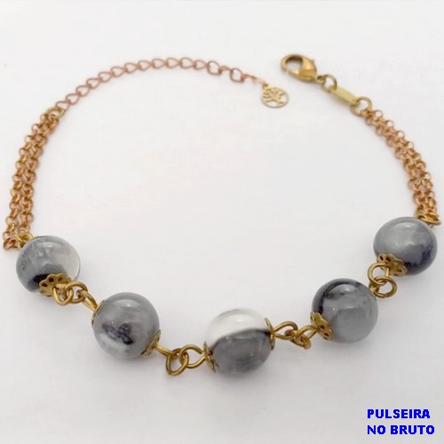 PULSEIRA NO BRUTO PRONTO PARA O BANHO(CX188)PULSEIRA COM CORRENTE DUPLA PE PEDRAS DE PORCELANA 18CM( PESO 6.8GR -BRU26035