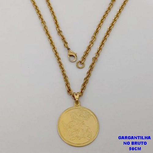 GARGANTILHA NO BRUTO PRONTO PARA O BANHO(CX188)GARGANTILHA CORRENTE CARTIER CURTA CD100 COM MEDALHA DE SAO JORGE 25MM( PESO 16.1GR -BRU26041