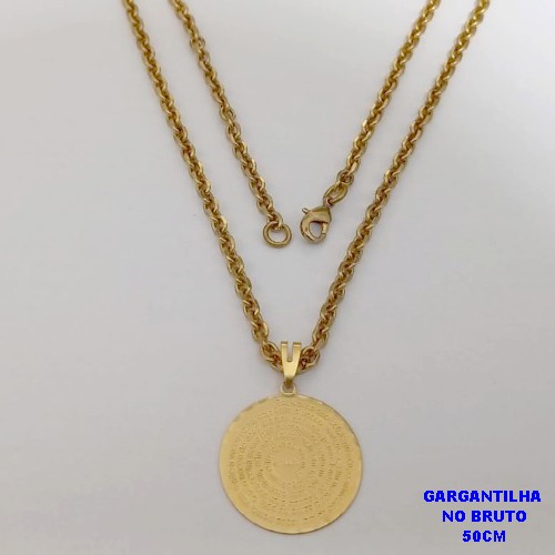 GARGANTILHA NO BRUTO PRONTO PARA O BANHO(CX188)GARGANTILHA CORRENTE CARTIER CURTA CD100 COM MEDALHA ORAÇÃO DO PAI NOSSO 25MM( PESO 14.9GR -BRU26042