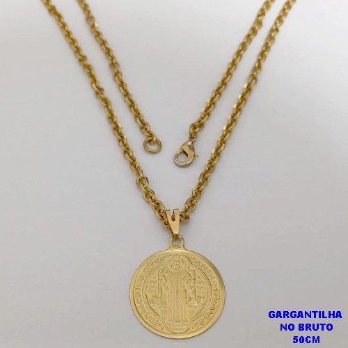 GARGANTILHA NO BRUTO PRONTO PARA O BANHO(CX188)GARGANTILHA CORRENTE CARTIER CURTA CD100 COM MEDALHA DE SAO BENTO 25MM( PESO 14.9GR -BRU26043